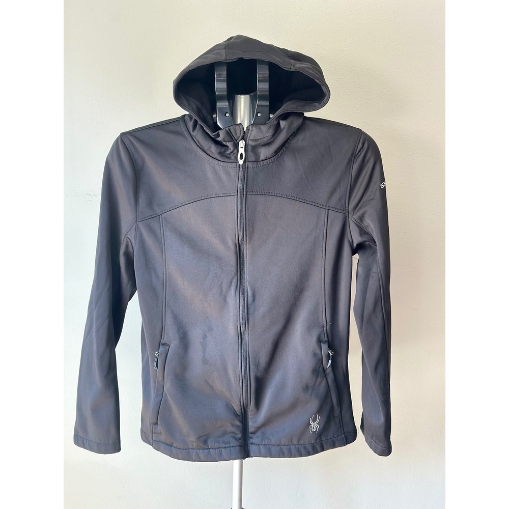 Spyder Softshell Jacket Womens M Black Hooded Full Zip SPFFM095-001 Gorpcore